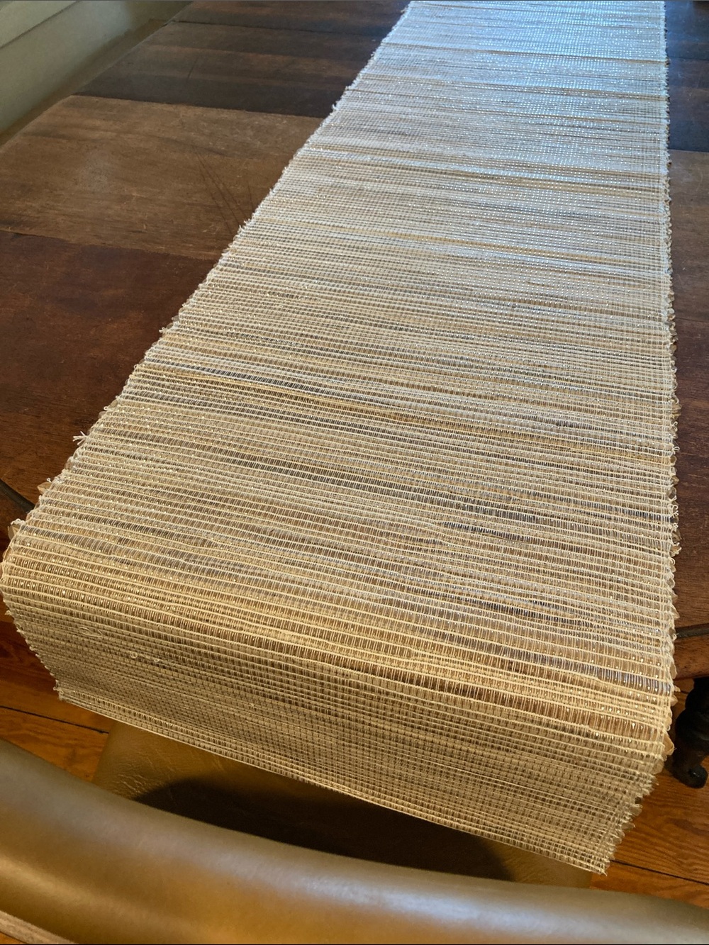 Neutral Woven Table Runner - Cream grey tan Dining Accent